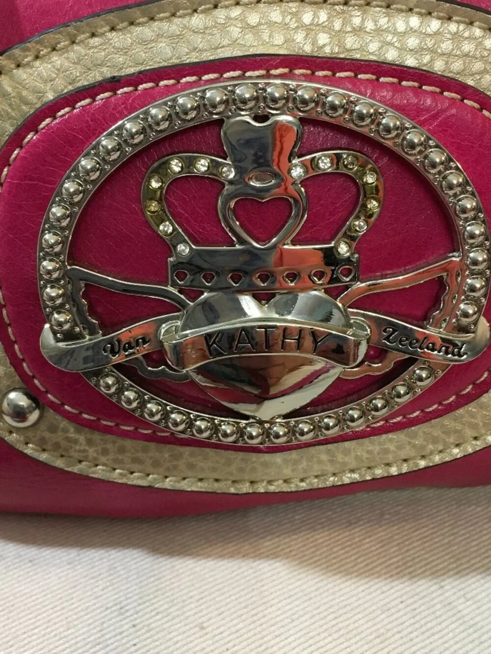Kathy Van Zeeland Pink Crossbody bag Logo Plaque Chain Accent Strap